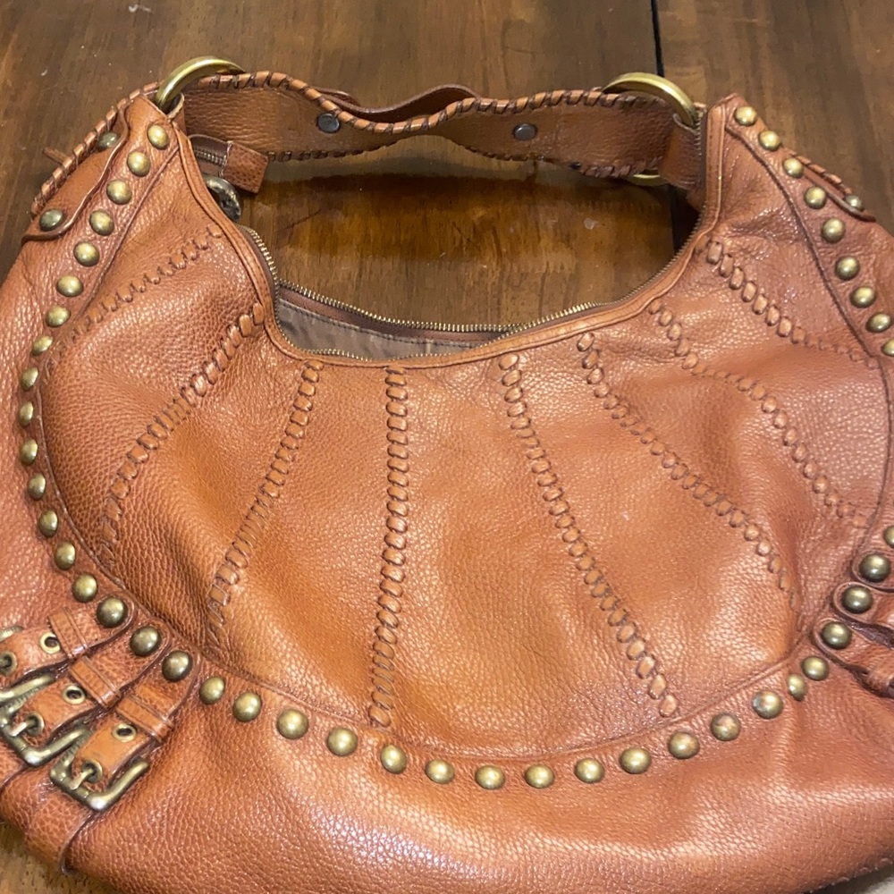 Isabella Fiore Brown Studded Hobo Bag
